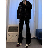 Threebooy American style pants high street black strap slightly flared jeans men's slim fit straight leg work pants